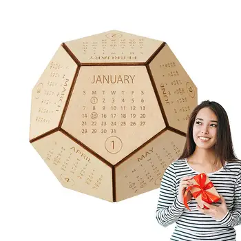 Дървен календар Cool Dodecahedron Постоянен работен календар блок смешно бюро календар естетически бюро декор подаръци за мъже жени