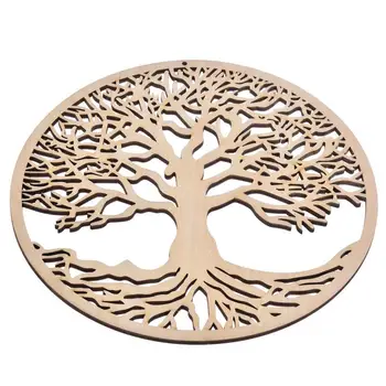 Дървено кръгло дърво на живота Висящи произведения на изкуството Декорация на стена Свещен висящ орнамент Йога медитация занаят Начало декор Подложка