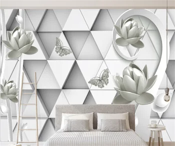 Европейски и американски 3d триизмерен релеф лотос TV фон тапет дома професионален обичай декоративен стенопис