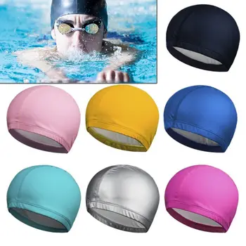 Един размер подходящ за всички високо еластични водоустойчиви плътен цвят басейн шапка плувни шапки PU плат защита ушите