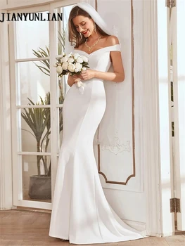 Елегантна русалка Сватбена рокля с дължина до пода Грациозна скъпа врата от рамото Булчинска рокля Simple Vestidos De Novia