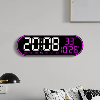 Електронен цифров стенен будилник Голям LED екран Дата Температура Седмица Дисплей Дистанционно управление Таймер Обратно броене Цветна рамка
