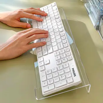 Ергономичен наклон компютър клавиатура багажник акрилни подкрепа стойка за офис настолна клавиатура прозрачна пластмасова скоба