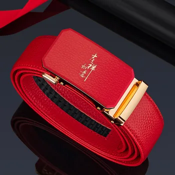 Естествена кожа автоматична катарама моден колан, китайски червен стил колан, персонализиран празничен колан