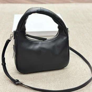 Естествена кожа висококачествена дамска чанта плътен цвят прост полумесец чанта дизайнер класически писмо рамо чанти crossbody чанта