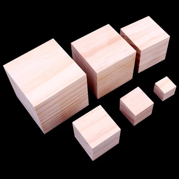 Естествени борови блокове Log Wood Square Shaped DIY занаяти Ръчно рисуване Дървен декоративен блок за малки деца Art Cube Model Teaching