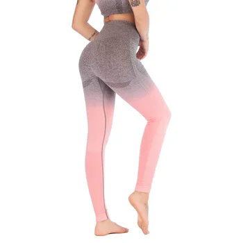 Жените висока талия безшевни йога панталони корема контрол разтеглив фитнес чорапогащи градиент цвят спорт фитнес гамаши бягане панталони