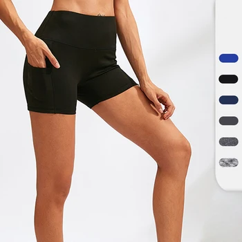 Жените висока талия спортни йога шорти бягане фитнес гамаши бързо сухо компресия панталони с телефон страничен джоб потребителски лого