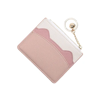 Жените плътен цвят тънък портфейл джоб размер портфейл момиче сладък карта чанта за ежедневно пътуване тренировка ходене