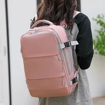 Жените пътуване раница водоустойчив против кражба стилен случайни daypack чанта с багаж каишка USB зареждане порт раница розово лилаво