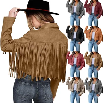 Жените ресни изкуствена велур кожени якета мода пискюл мотоциклет изрязани палта млади дамски якета