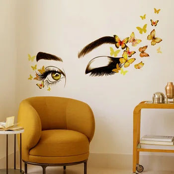 Жълта пеперуда жена големи очи стена стикери за хол мода декорация стенопис самозалепващи се за момиче спалня ваденки