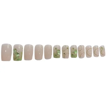 Зелени лимонови модели Фалшиви нокти Пластмасови нокти Гланцово лепило върху фалшиви нокти за професионален салон за нокти
