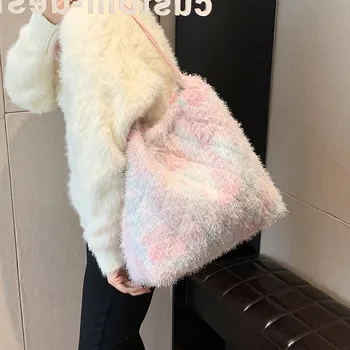Зимен дизайн чанта за рамо Мързелив стил ниша мода универсален Crossbody чанта колоритен момиче смисъл голям капацитет плюшена чанта