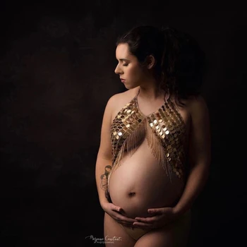 Златни пискюли пайети рокля за майчинство фотография подпори аксесоари кристал корона лента за глава бременност жена фотосесия