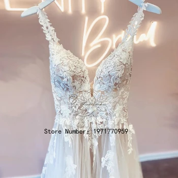 Изящни сватбени рокли за принцеса V деколте апликация елегантен булчински рокля цип без гръб съд влак vestidos de novia 2024
