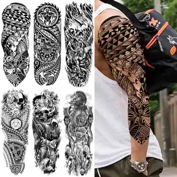 Индия Маорски тотем временни татуировки за мъже жени възрастни черен череп племенни татуировка стикер ръкав фалшив водоустойчив Tatoos Dacel