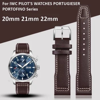 Каишка от естествена кожа за пилотите на IWC Little Prince Watch IW327004 Mark Serie Черна кафява гривна за часовник 20mm 21mm 22mm с лого