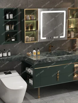 каменна плоча шкаф за баня комбинация баня измиване цяло кошче прост дъб Smart огледало кабинет
