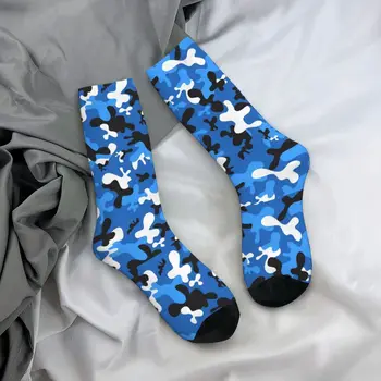 камуфлажни чорапи Сини камуфлажни чорапи за свободното време есен без хлъзгане унисекс чорапи удобни печатни чорапи за катерене