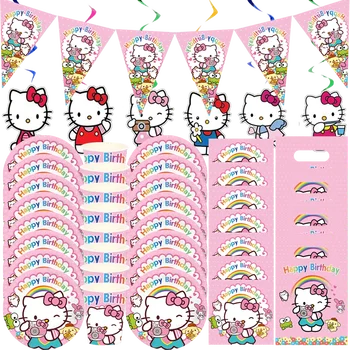 карикатура розова котка за еднократна употреба прибори за хранене рожден ден декор Hello Party балони бебе душ рожден ден парти доставки безплатно персонализиране