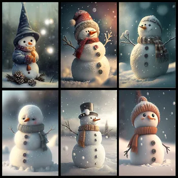 карикатура сладък Коледа снежен човек стена изкуство платно живопис снежинка стенопис плакати и щампи хол начало картини декор подаръци
