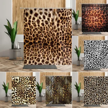 кафяв леопард отпечатани душ завеса баня завеси водоустойчив плат дома дял екран хол вана завеси комплекти