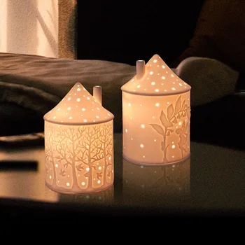 Керамика Вила свещник модел релефни порцелан къща модел фенер спалня украшение маса за хранене декор фестивал занаят