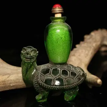 китайска колекция Стара цветна глазура Ръчно издълбана бутилка за емфие на драконова костенурка