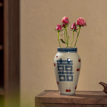 Китайска ретро ваза за цветя Jingdezhen керамична бутилка за цветя с висока температура за изпичане на растения деликатна хидропонна саксия