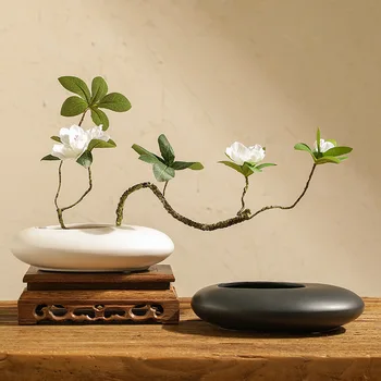 китайски стил керамика ваза саксия черно бяло калдъръм деформация цвете подреждане аксесоари модерен дом декорация