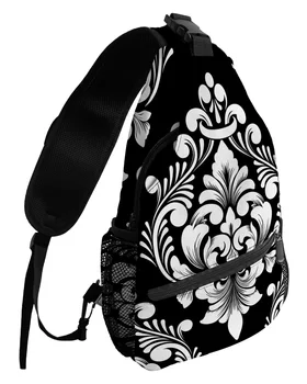 Класически луксозни реколта дамаска черни гърдите чанти за жени мъже водоустойчив пратеник чанти пътуване спорт едно рамо crossbody чанта