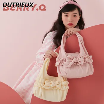 Козметични чанти за жени кошница с цветя преносима дамска чанта с голям капацитет Commuter сладък лък мека кърпа Lolita чанта универсален
