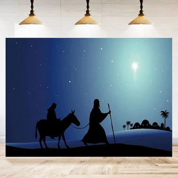 Коледа Исус Рождество Христово Фотография Фон Библейска история Светото семейство Мария и Йосиф фон Христос украсяват банер