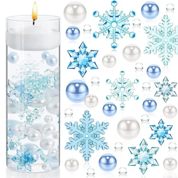 Коледна ваза пълнител перла Коледа снежинки перли водни гелове мъниста плаващи свещи в центъра за коледно празнично парти