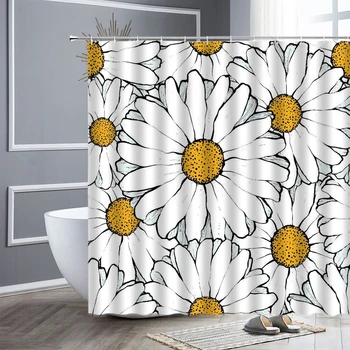 Комплект завеси Прост модерен домашен декор Аксесоари за баня Бяла хризантема душ баня водоустойчива завеса штора в ванную
