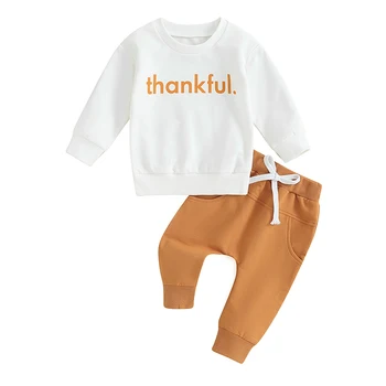 Комплект панталони за новородени Бебе Момчета Момичета Писмо за благодарност Печат Суитчър и шнур панталони Костюми Бебешки панталони