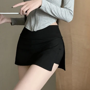 Корейски жените Bodycon пола версия на лятото плътен цвят секси пола страна цепка анти отблясъци случайни спортни йога пола панталони