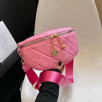 корейски прост PU Фани пакет за жени мода тенденция ромб решетка Crossbody гърдите чанта преносими талията пакети полумесец талията чанта