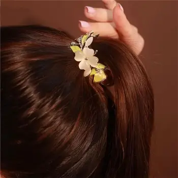 корейски сладък елегантен цвете коса нокът жени момиче прост висока конска опашка фиксирана клип щипка за коса шноли коса раци клип конска опашка