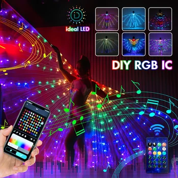 Корем танц LED крила с APP дистанционно RGB IC пеперуда фея крило с телескопични пръчки Светещи костюми Карнавално парти Облечи