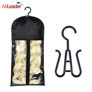 Коса разширения чанта за съхранение със закачалка за множество перуки коса разширение притежателя перука чанти съхранение с пластмасова закачалка розов черен