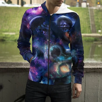Космическа вселена Звездно небе Галактика Млечен път Земя Zip Hoodies Мъже Жени 3D печат Суитчъри Мода Cool Zip Up Hoodie Clothes