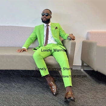 Красиви зелени костюми за мъже Официален бизнес блейзър тънък годни сватба младоженец смокинг 2 парче комплект яке панталони Terno Masculino