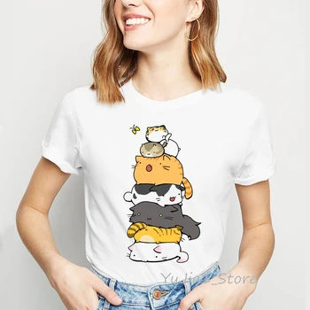 Купчина котки печат смешни тениски жени harajuku kawaii животински печат тениска femme tumblr дрехи случайни тениска camiseta