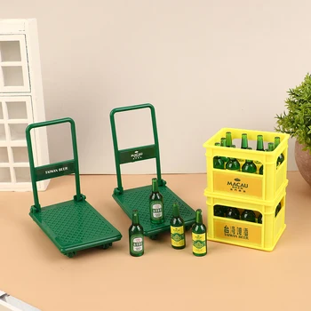 Къща за кукли Мини симулация Бира напитки с кошница & количка количка 1/12 мащаб модел мини мебели орнаменти DIY мебели играчки