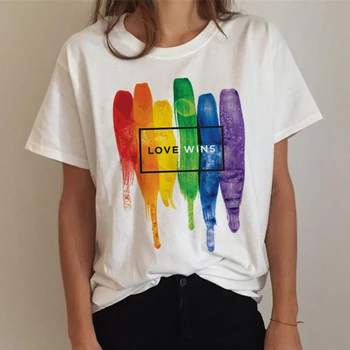 Лгбт гей гордост лесбийки дъга тениска жени бяла тениска kawaii топ тениски harajuku