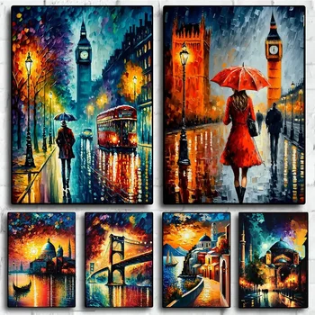 Лондон пейзаж абстрактни плакати и отпечатъци град пътуване платно живопис стена изкуство картини за хол дома декорация подарък