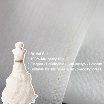 Луксозен булчински копринен плат Висококачествен 100% естествена черница коприна сватбена рокля главата шал шевни материали плат белина бяло