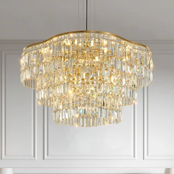 Луксозен кристален полилей голям хол златен декор трапезария дизайнер спалня модерни медни лампи